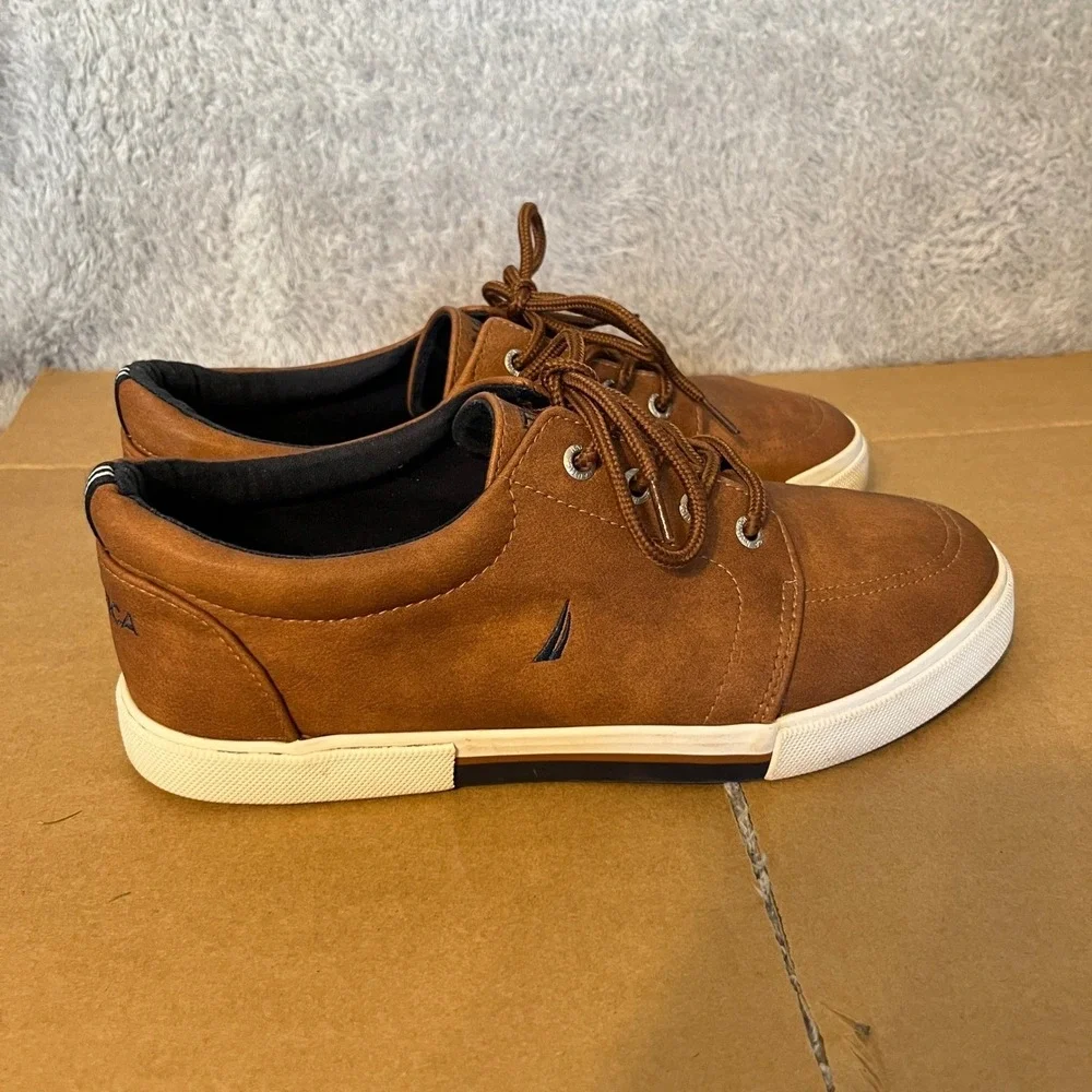 Nautica Berrian Youth Kids‎ Tan PU Lace Up Sneakers Shoes Size 5 US 4 UK 37 EUR